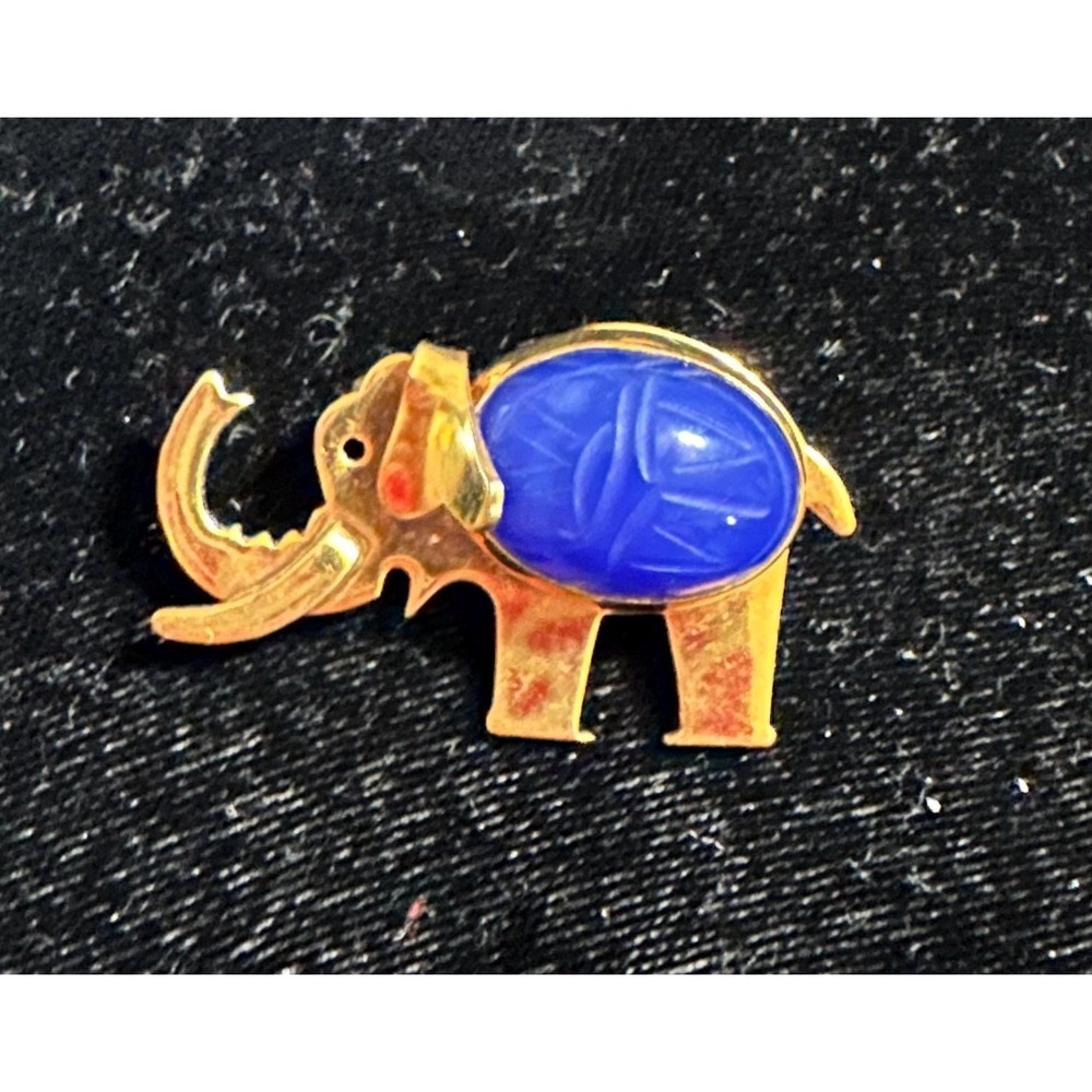 WRE 12k GF Elephant w/ Blue Carved Scarab Pin